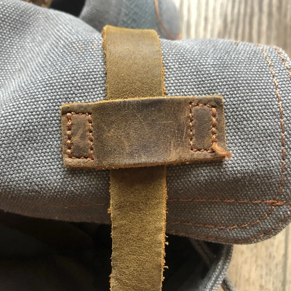 Vintage AUGUR Strauss & Co Gray Canvas Backpack Rucksack Hiking Travel